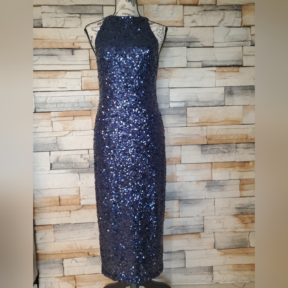 NWT Sequin Meera Long Gown Size 2 by Sachin & Babi Night Sky Fully Lined